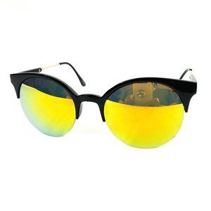 Retro Black Half Rim Cat Eye Sunglasses Rainbow Mirrored Polarized Lens ES576